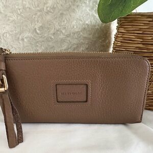 See By Chloe Pebbled Taupe Zip Wallet with Tassel